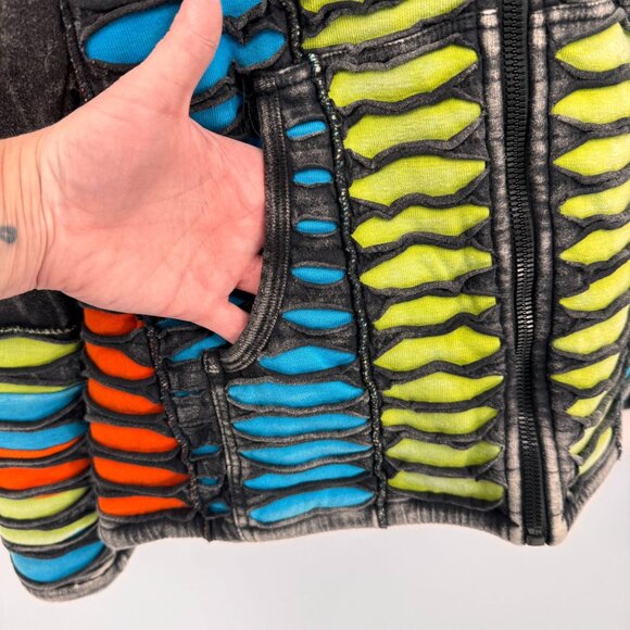 Karmic Chameleon Zipper Sweater Jacket Unisex‎ Medium Black Rasta Fleece Lined - Picture 4 of 9